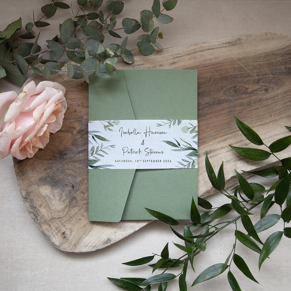 Pocketfold Wedding Invites'Enchanting Eucalyptus EE03'